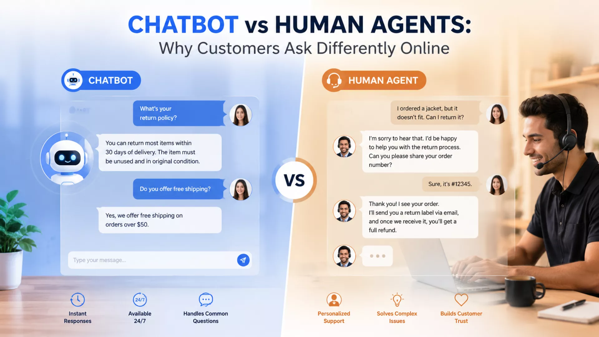 Chatbot vs Human Agents: Why Customers Ask Differently Online