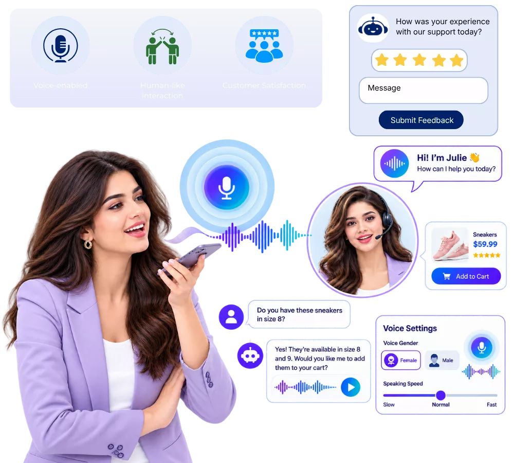 AI Visual Avatar speaking naturally with an online shopper