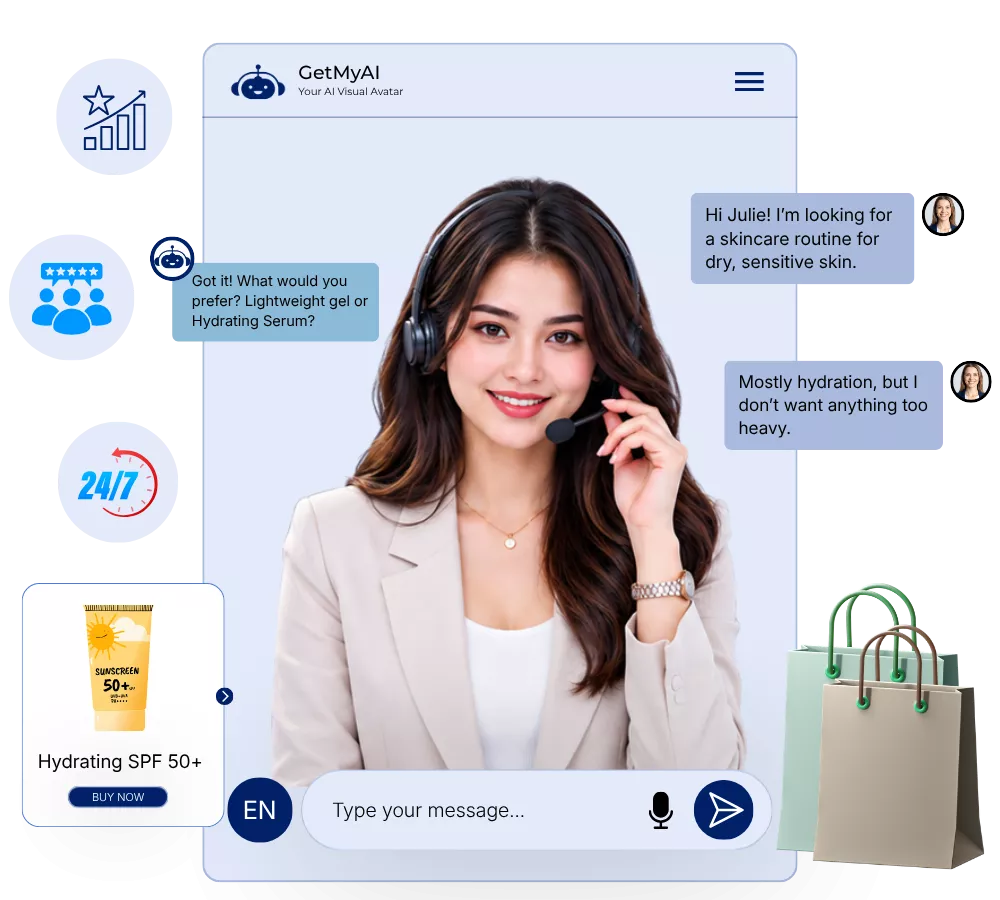 Julie, the AI Visual Avatar, guiding an online shopper by voice