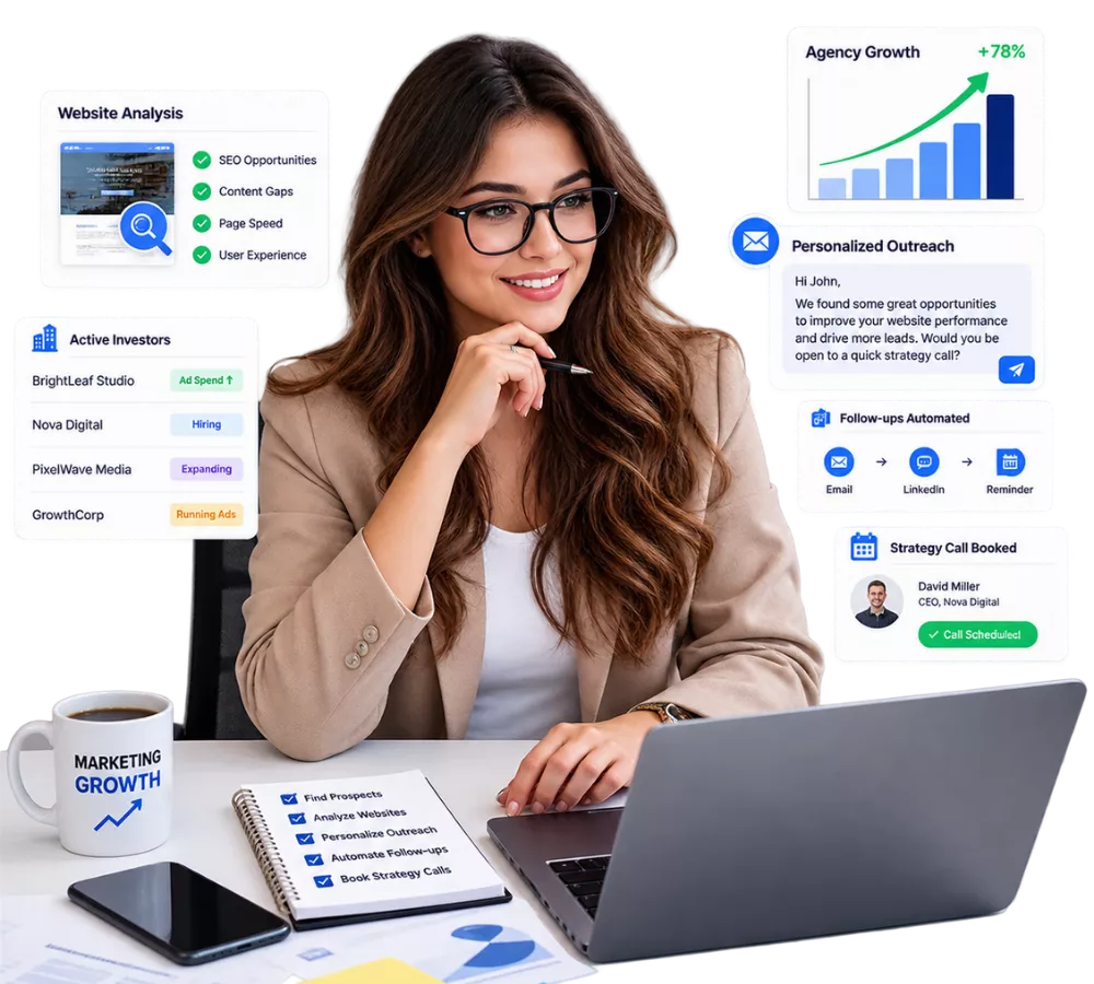 Sales AI running new business outreach for marketing agencies